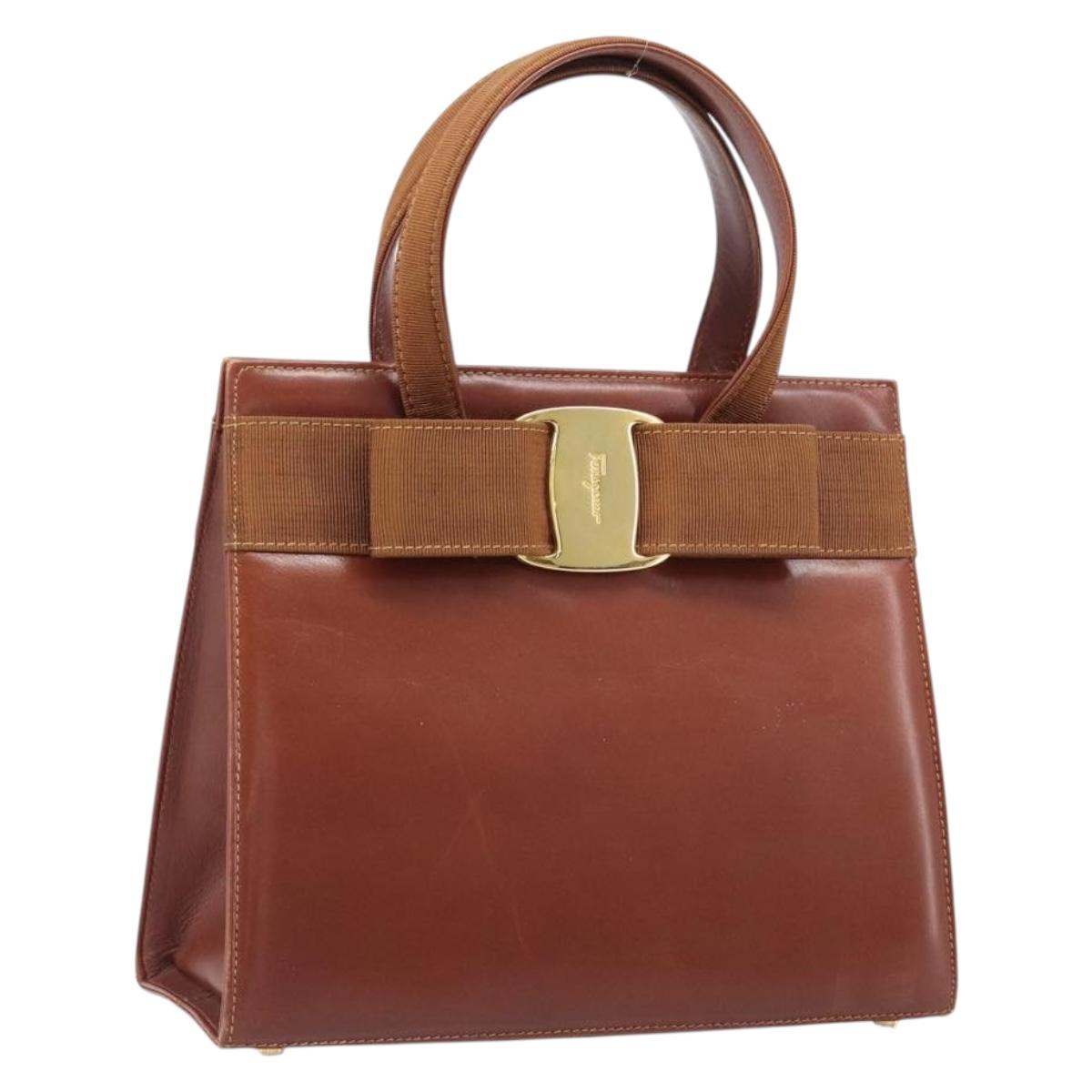 Salvatore Ferragamo Vala Hand Bag Leather Brown Gold Auth 205097