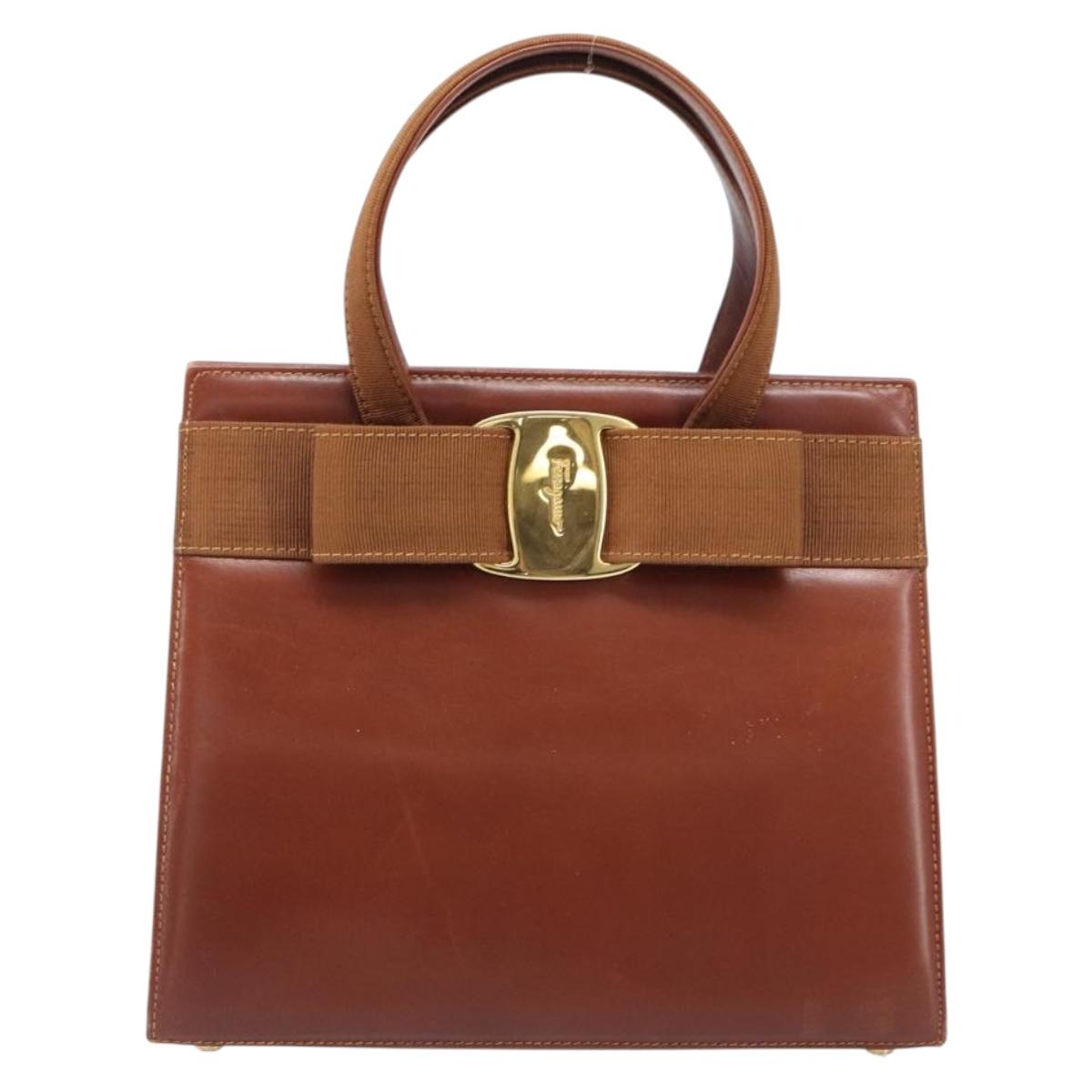 Salvatore Ferragamo Vala Hand Bag Leather Brown Gold Auth 205097