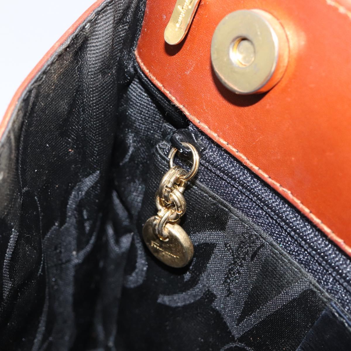 Salvatore Ferragamo Vala Hand Bag Leather Brown Gold Auth 205097