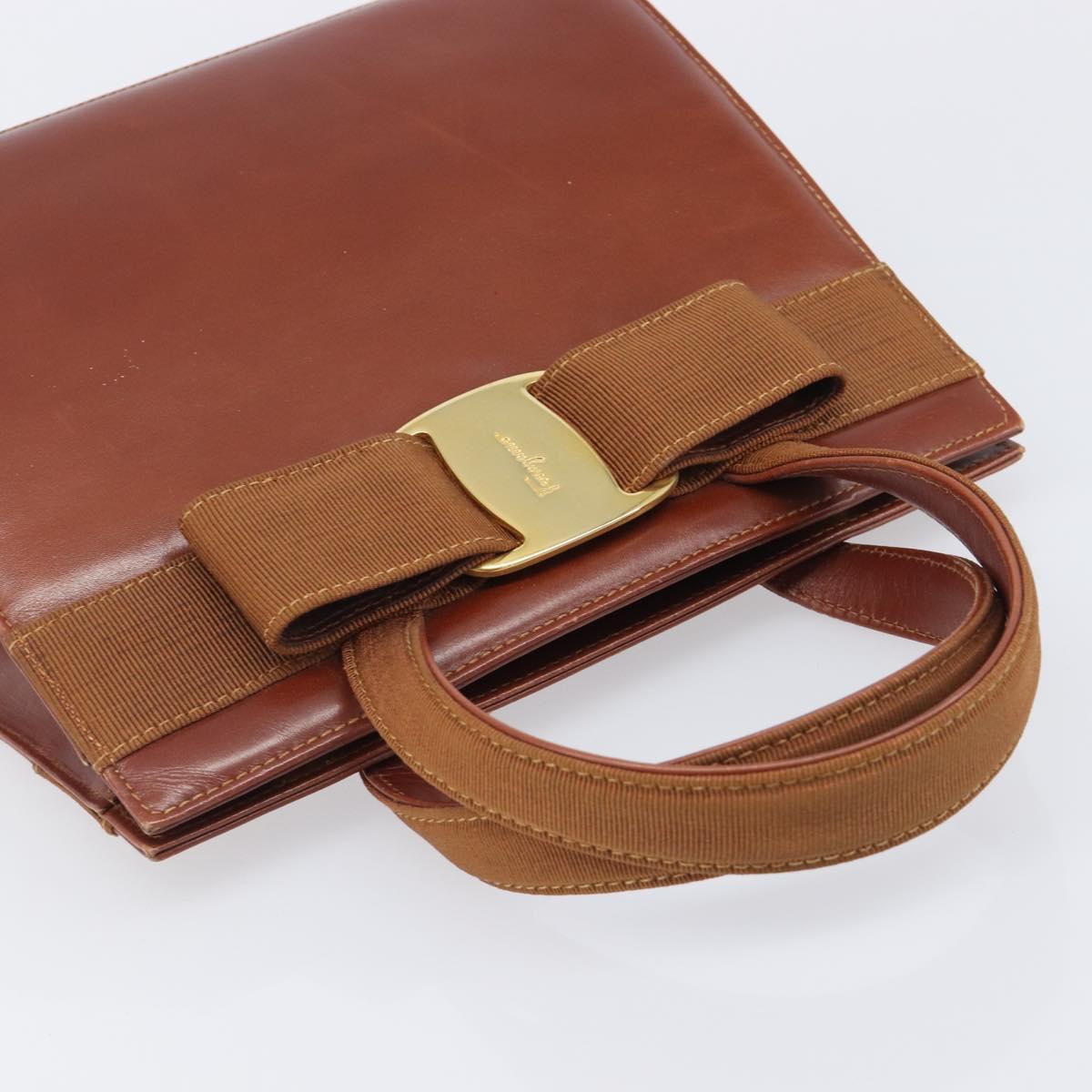 Salvatore Ferragamo Vala Hand Bag Leather Brown Gold Auth 205097