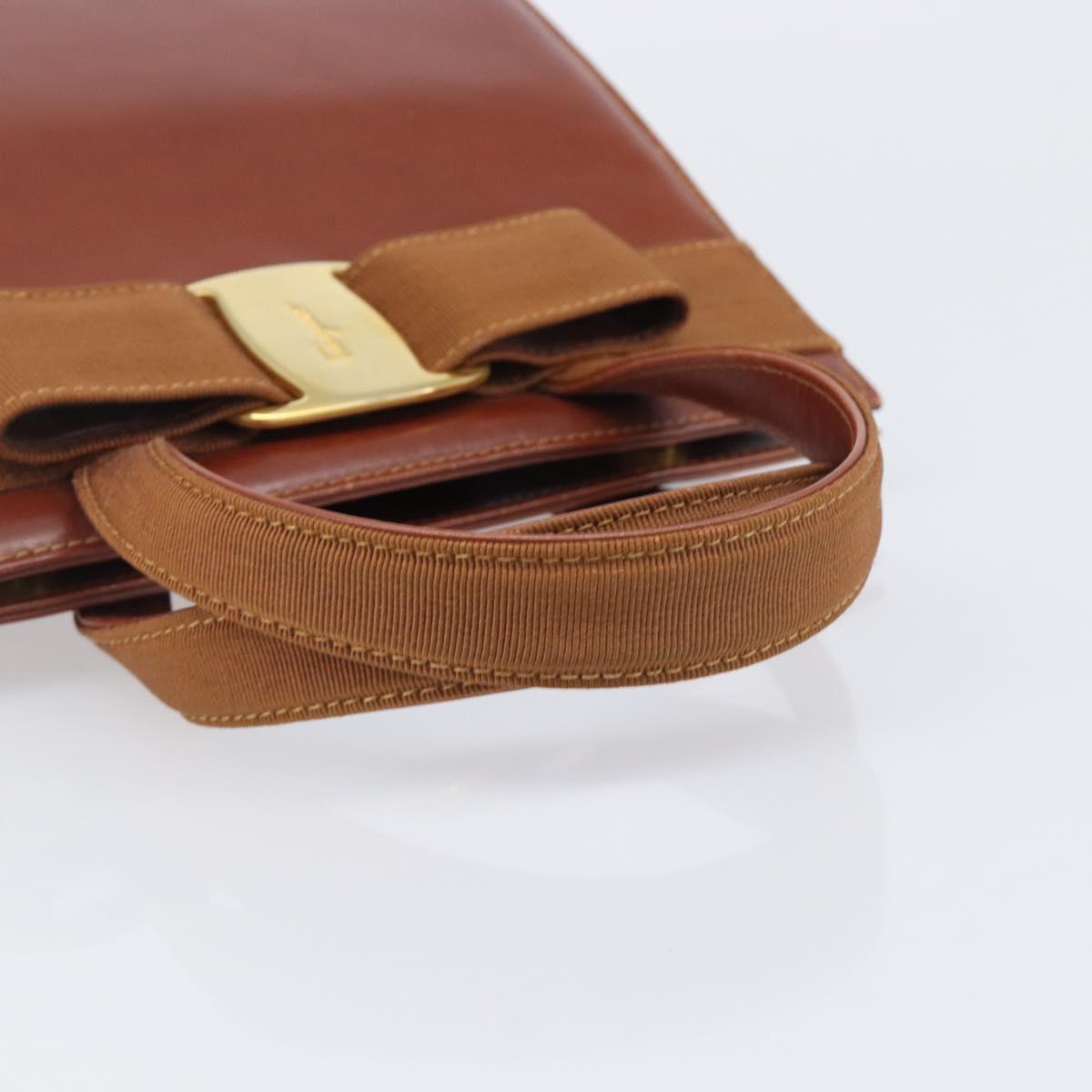 Salvatore Ferragamo Vala Hand Bag Leather Brown Gold Auth 205097