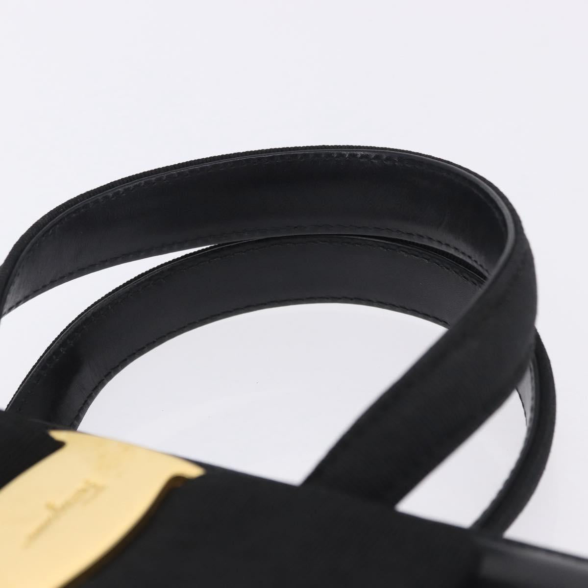 Salvatore Ferragamo Vala Hand Bag Leather Black Gold Auth 205098