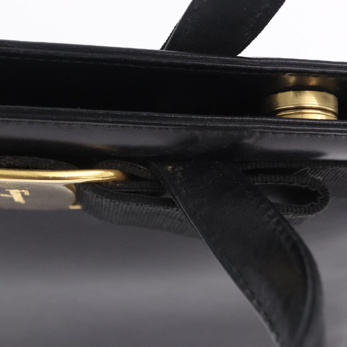 Salvatore Ferragamo Vala Hand Bag Leather Black Gold Auth 205098