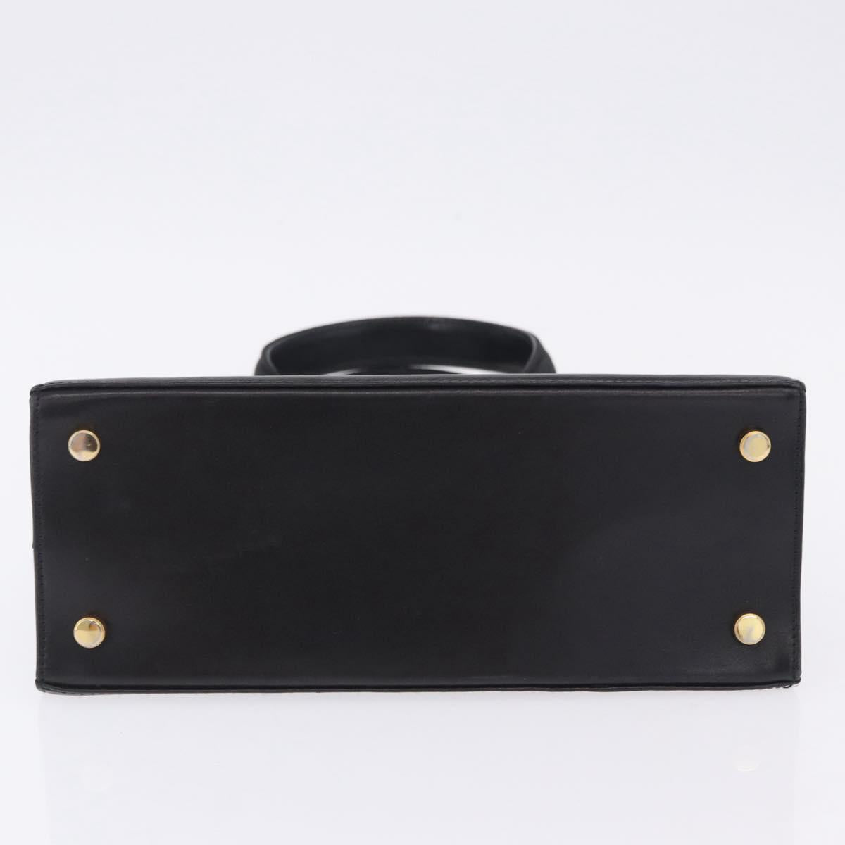 Salvatore Ferragamo Vala Hand Bag Leather Black Gold Auth 205098