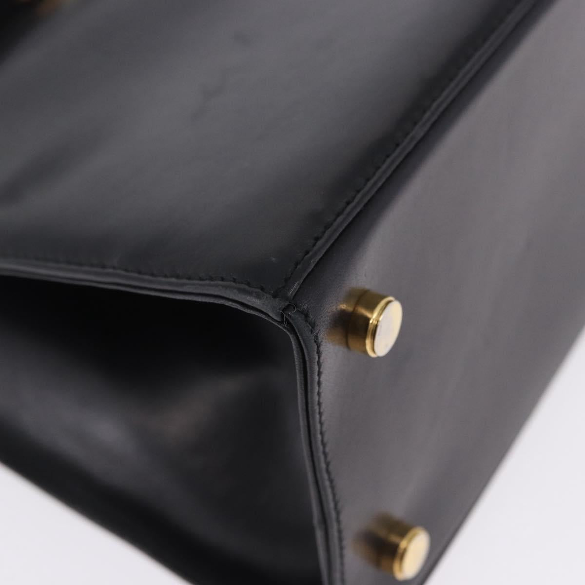 Salvatore Ferragamo Vala Hand Bag Leather Black Gold Auth 205098