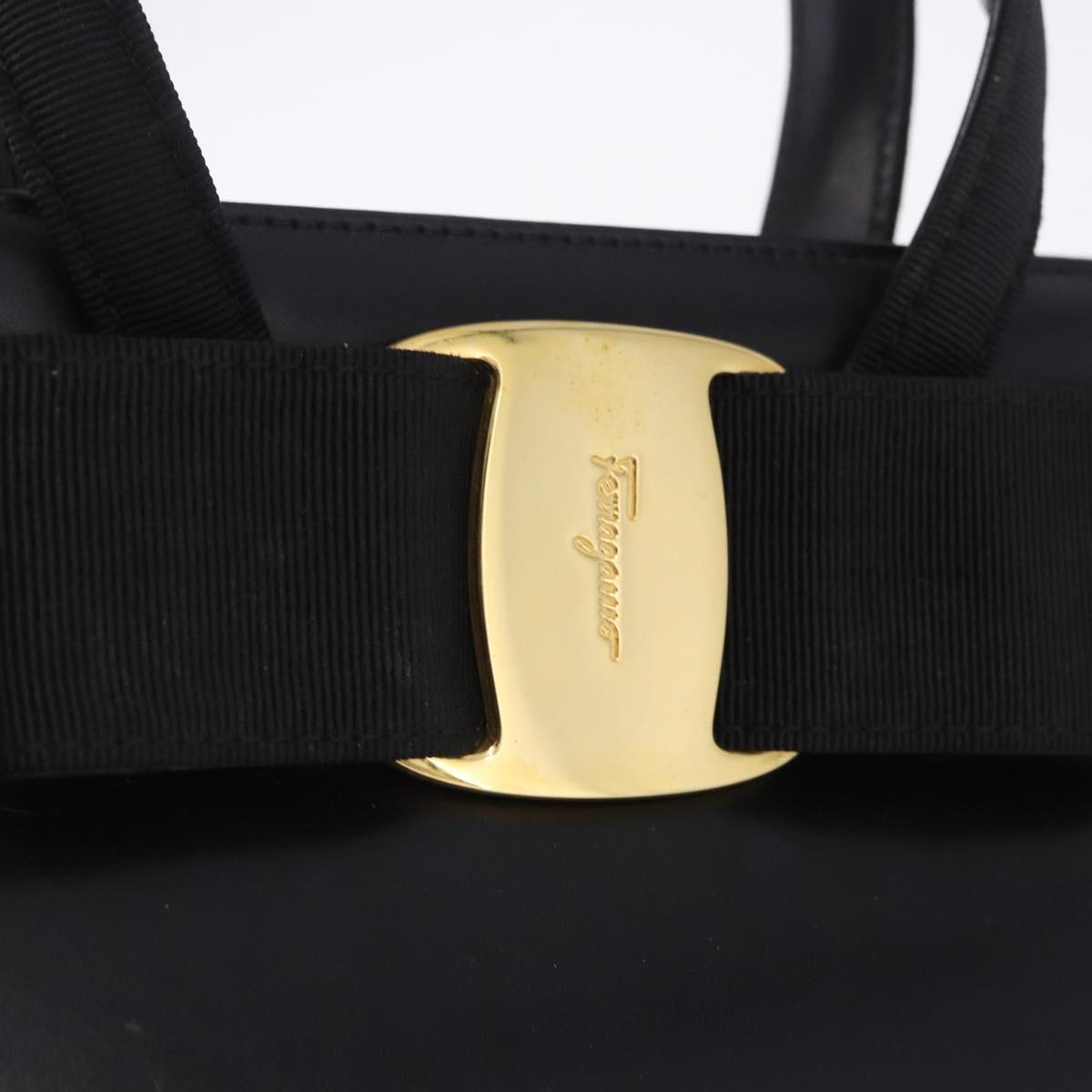 Salvatore Ferragamo Vala Hand Bag Leather Black Gold Auth 205098