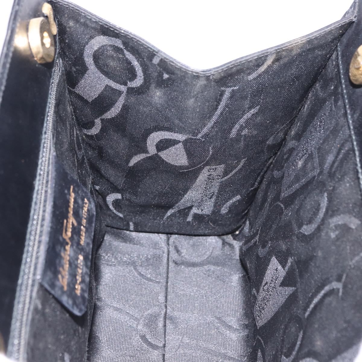 Salvatore Ferragamo Vala Hand Bag Leather Black Gold Auth 205098