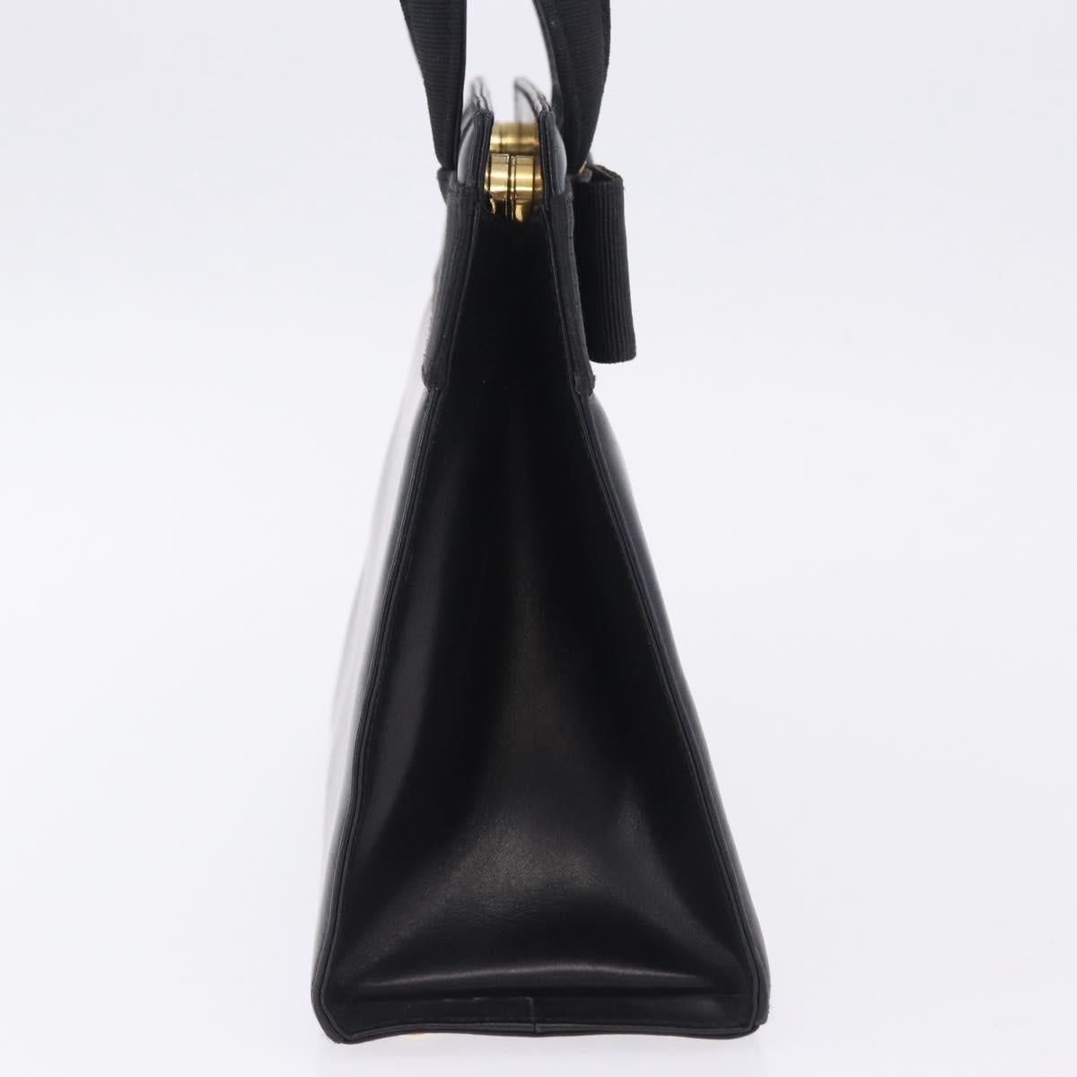 Salvatore Ferragamo Vala Hand Bag Leather Black Gold Auth 205098