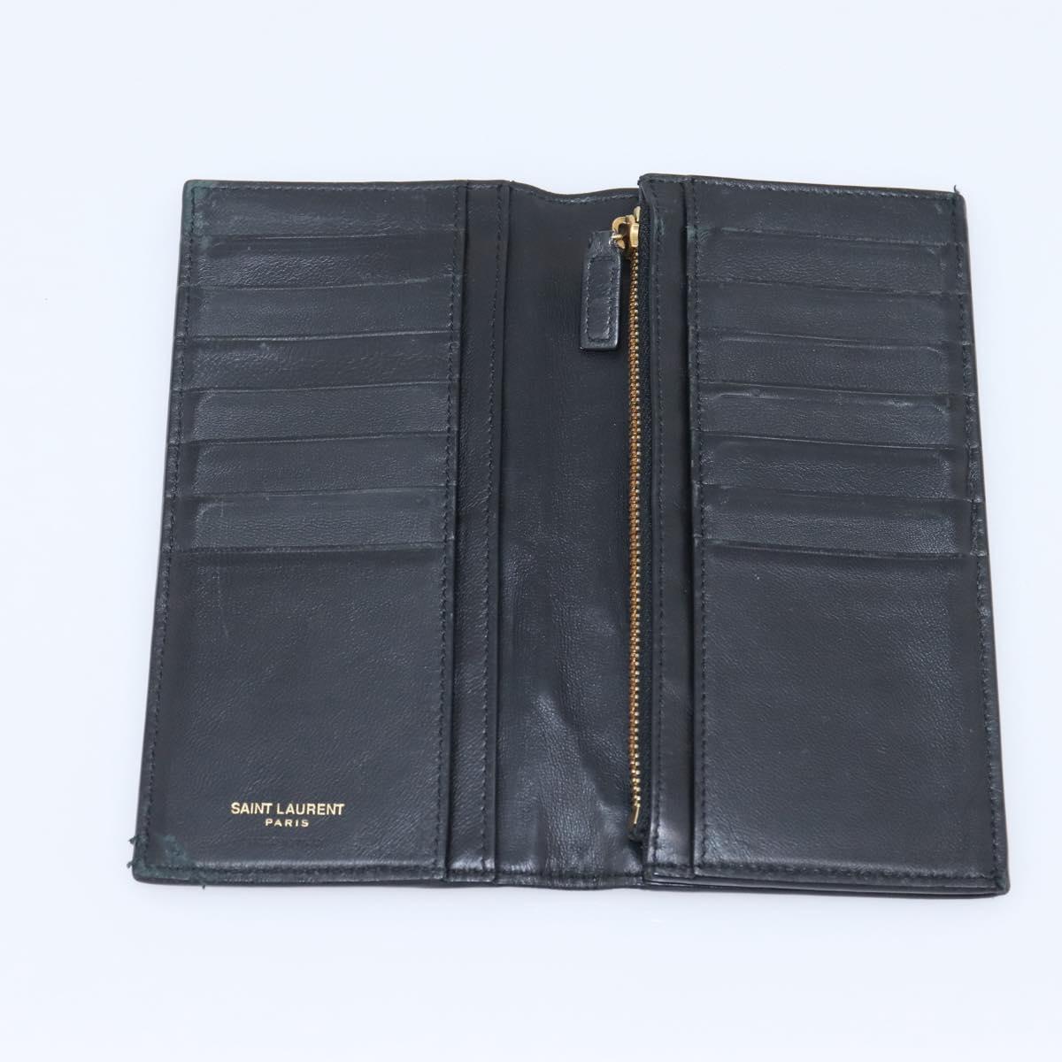 SAINT LAURENT Long Wallet Croco Embossed Black Gold Auth 205099A