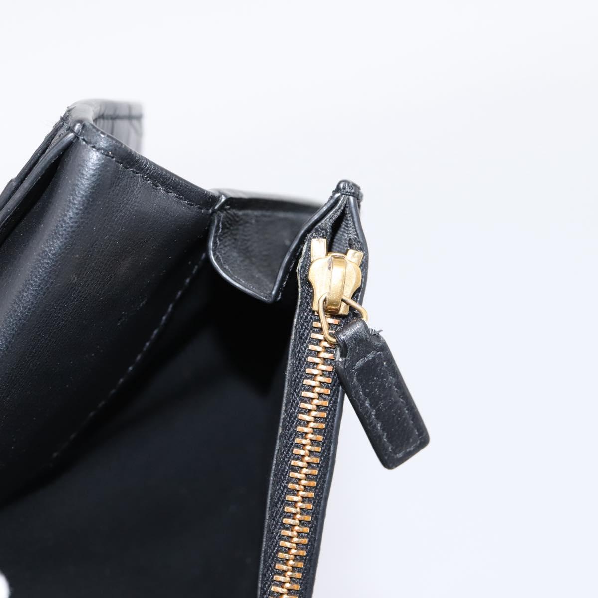 SAINT LAURENT Long Wallet Croco Embossed Black Gold Auth 205099A