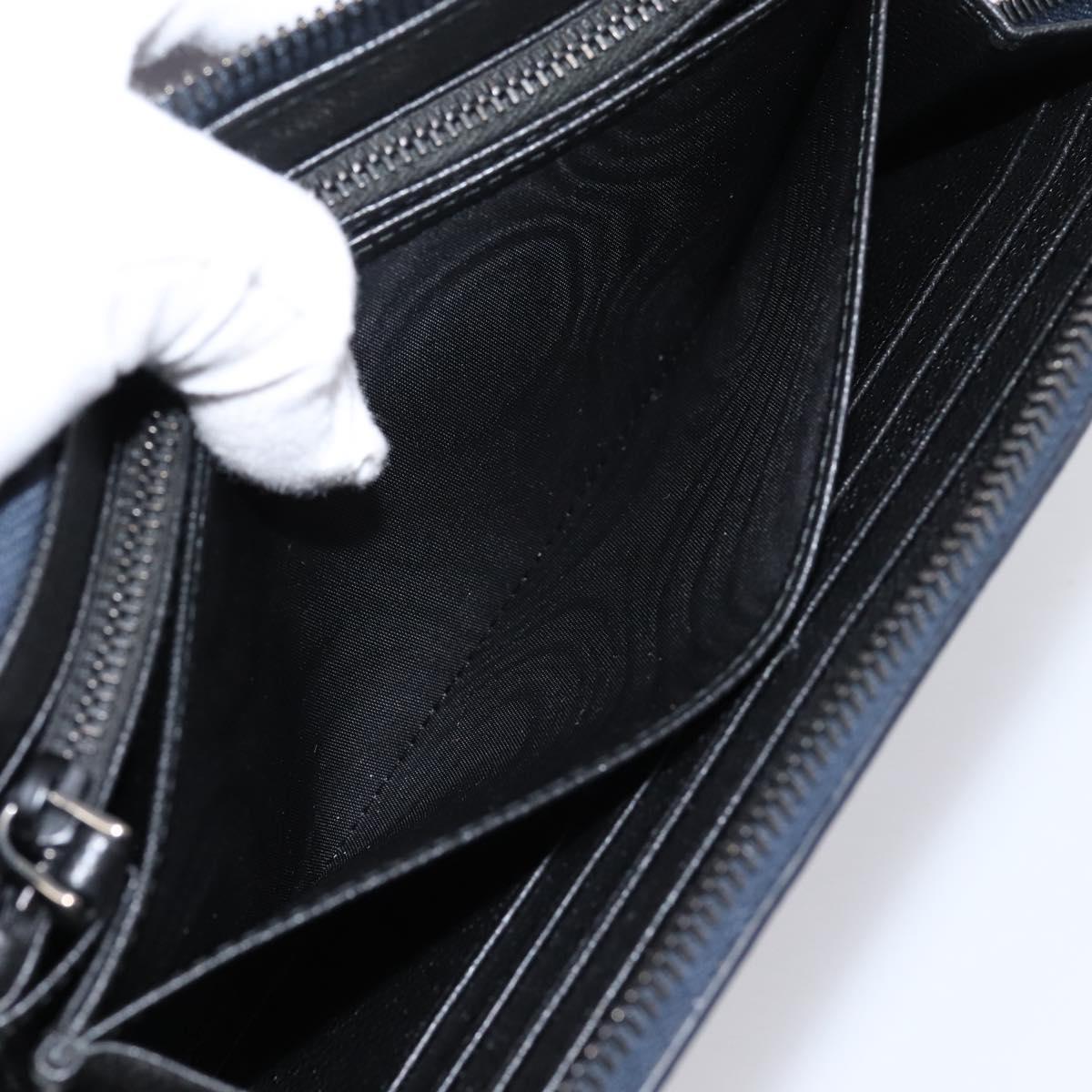 PRADA Long Wallet Leather Navy Silver Auth 205101V