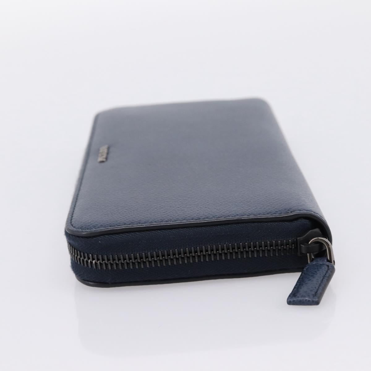 PRADA Long Wallet Leather Navy Silver Auth 205101V