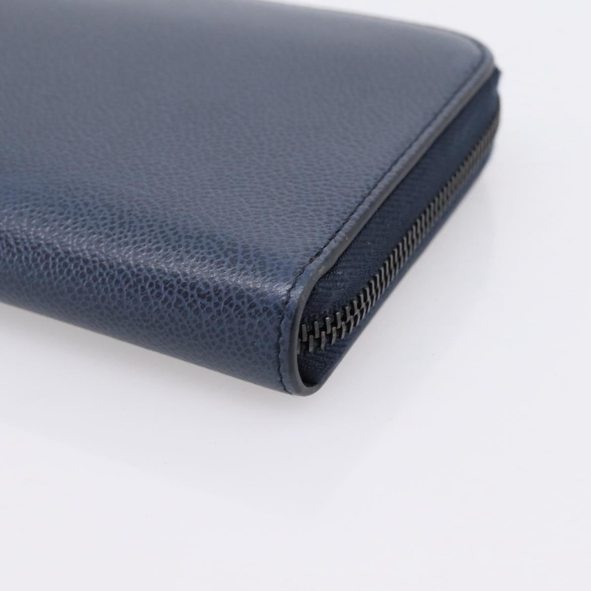 PRADA Long Wallet Leather Navy Silver Auth 205101V