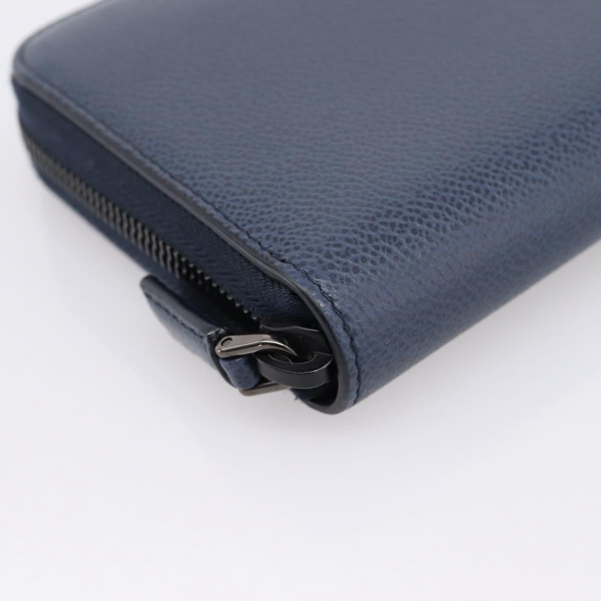 PRADA Long Wallet Leather Navy Silver Auth 205101V