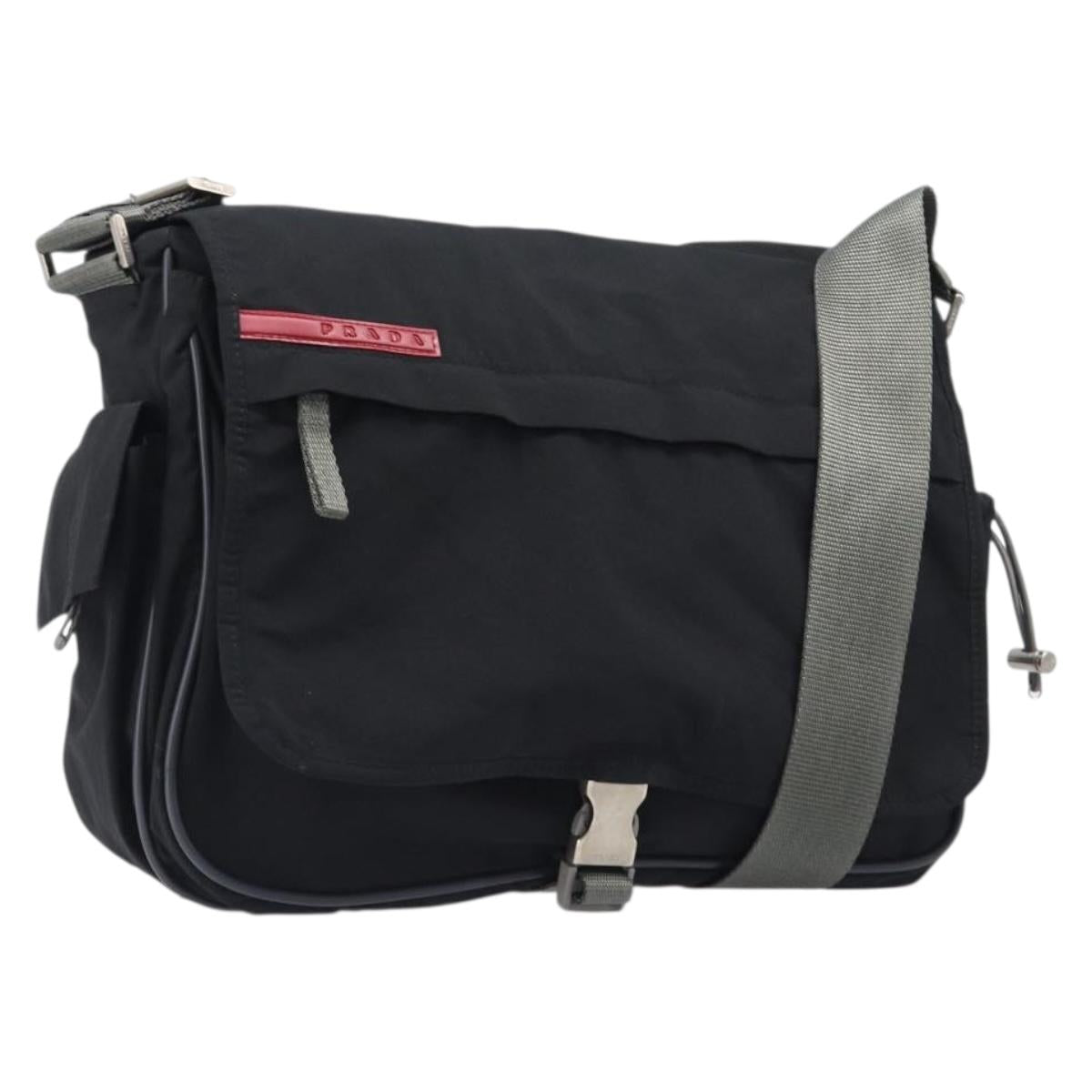 PRADA PRADA Sports Shoulder Bag Nylon Black Silver Auth 205102A