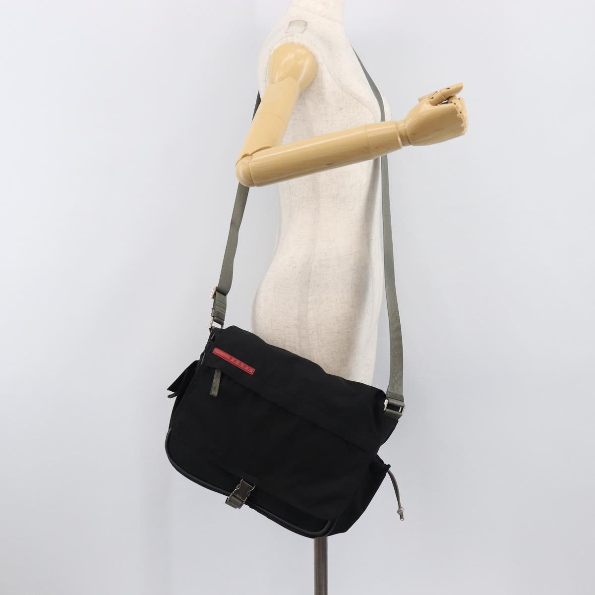 PRADA PRADA Sports Shoulder Bag Nylon Black Silver Auth 205102A