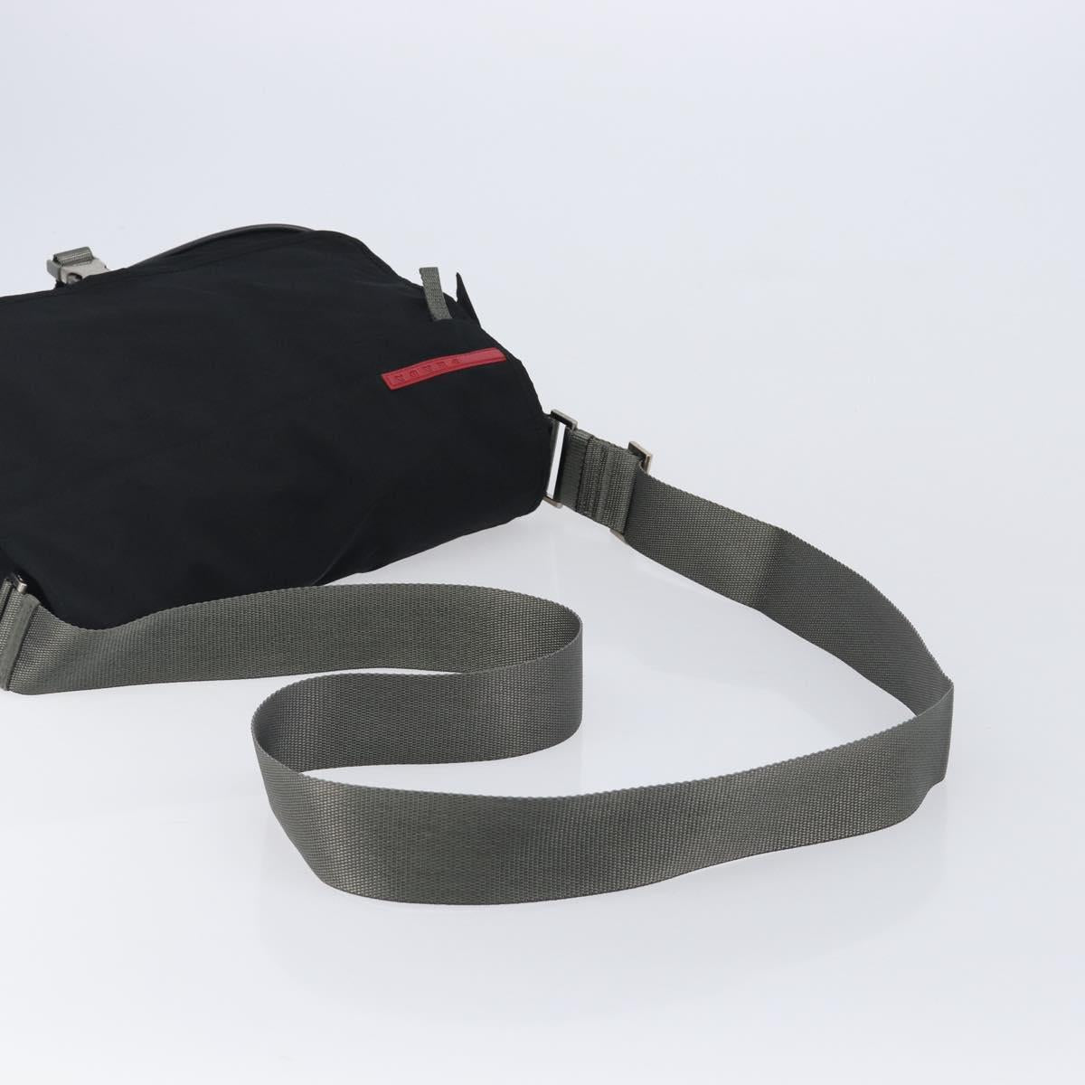 PRADA PRADA Sports Shoulder Bag Nylon Black Silver Auth 205102A