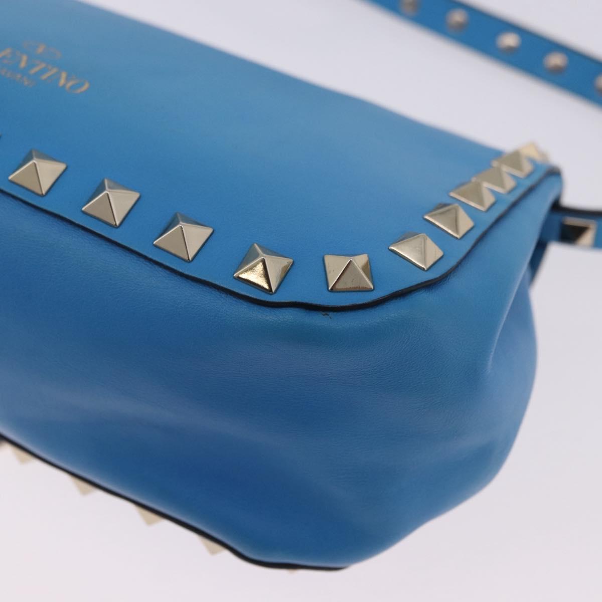 VALENTINO Studs Shoulder Bag Leather Blue Gold Auth 205104V