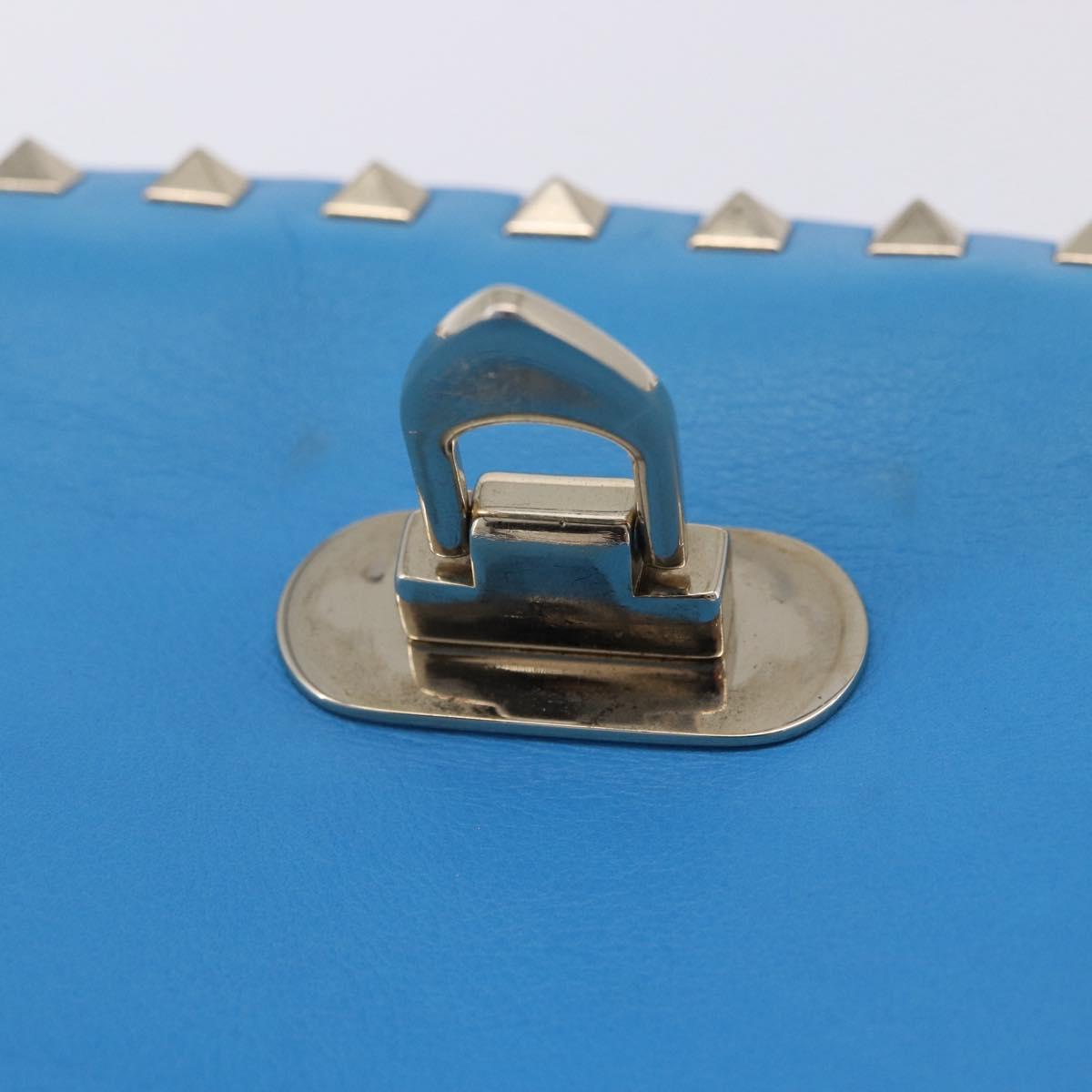 VALENTINO Studs Shoulder Bag Leather Blue Gold Auth 205104V