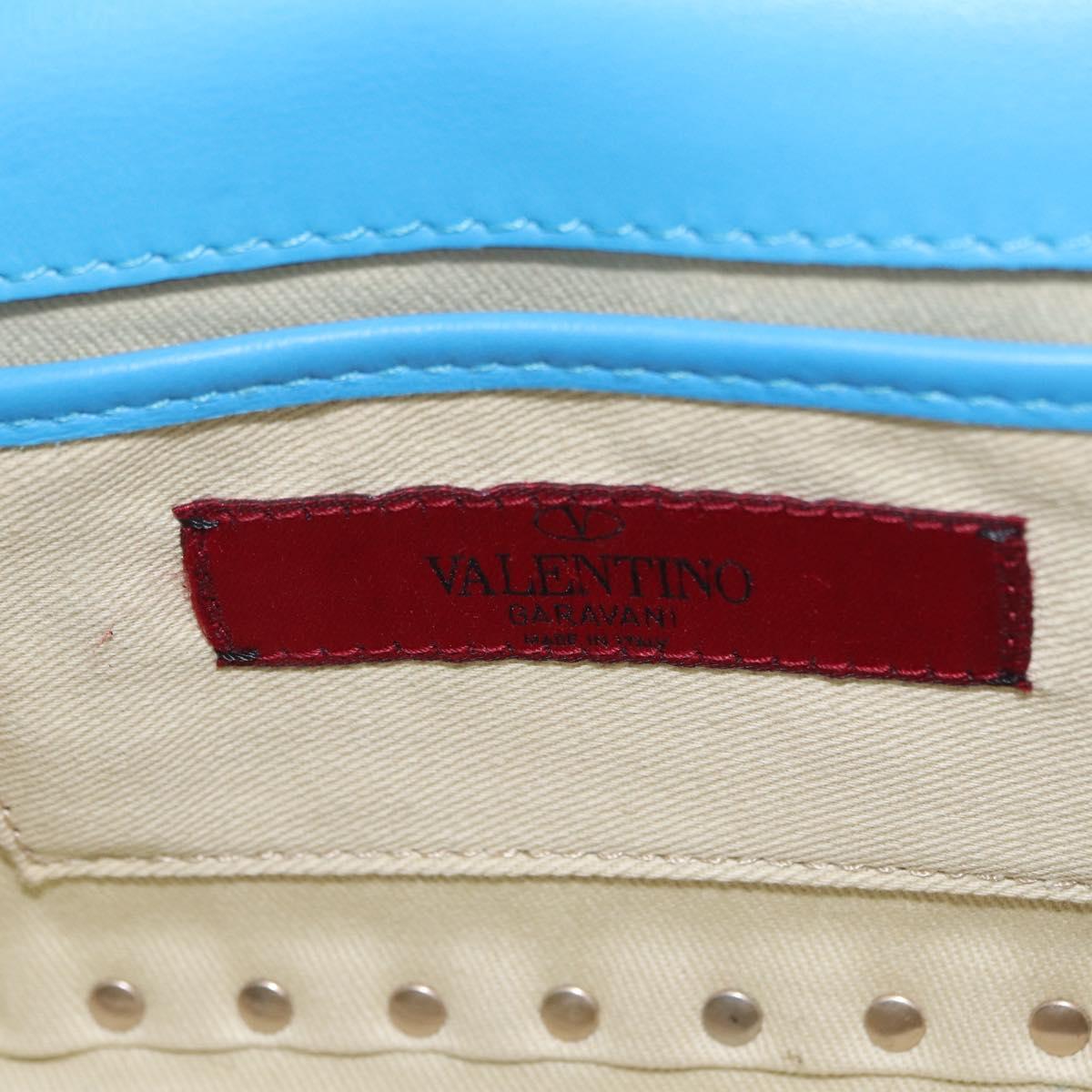 VALENTINO Studs Shoulder Bag Leather Blue Gold Auth 205104V