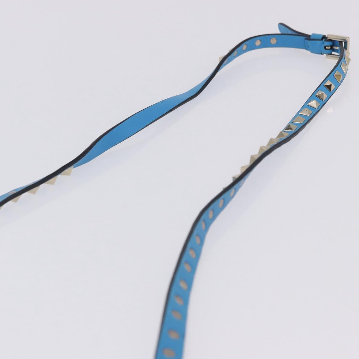 VALENTINO Studs Shoulder Bag Leather Blue Gold Auth 205104V