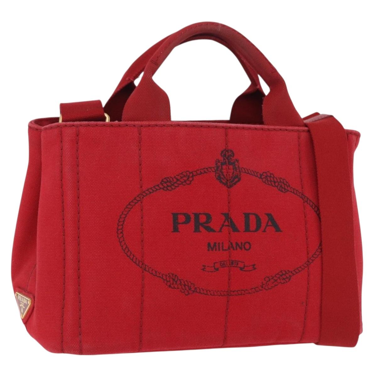 PRADA Canapa PM Hand Bag Canvas 2way Orange Gold Auth 205107