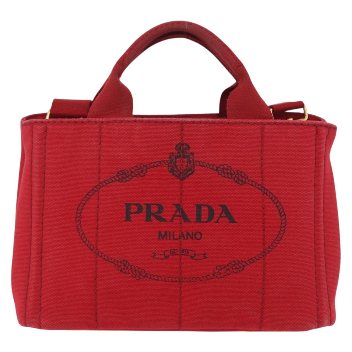 PRADA Canapa PM Hand Bag Canvas 2way Orange Gold Auth 205107