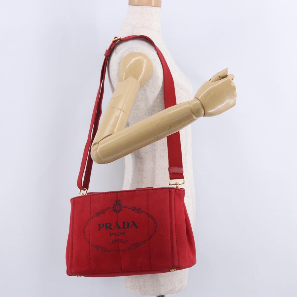 PRADA Canapa PM Hand Bag Canvas 2way Orange Gold Auth 205107