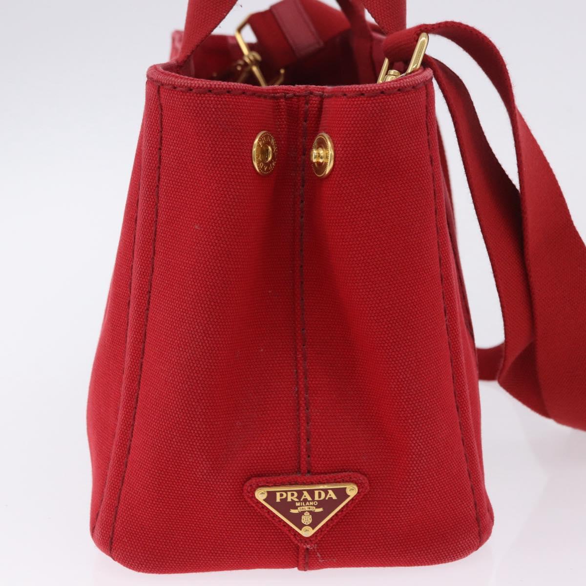 PRADA Canapa PM Hand Bag Canvas 2way Orange Gold Auth 205107