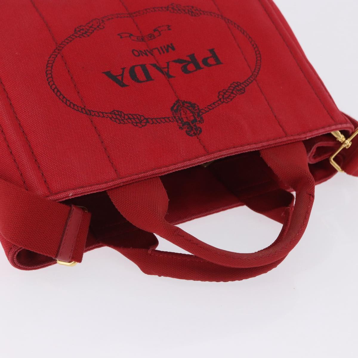PRADA Canapa PM Hand Bag Canvas 2way Orange Gold Auth 205107