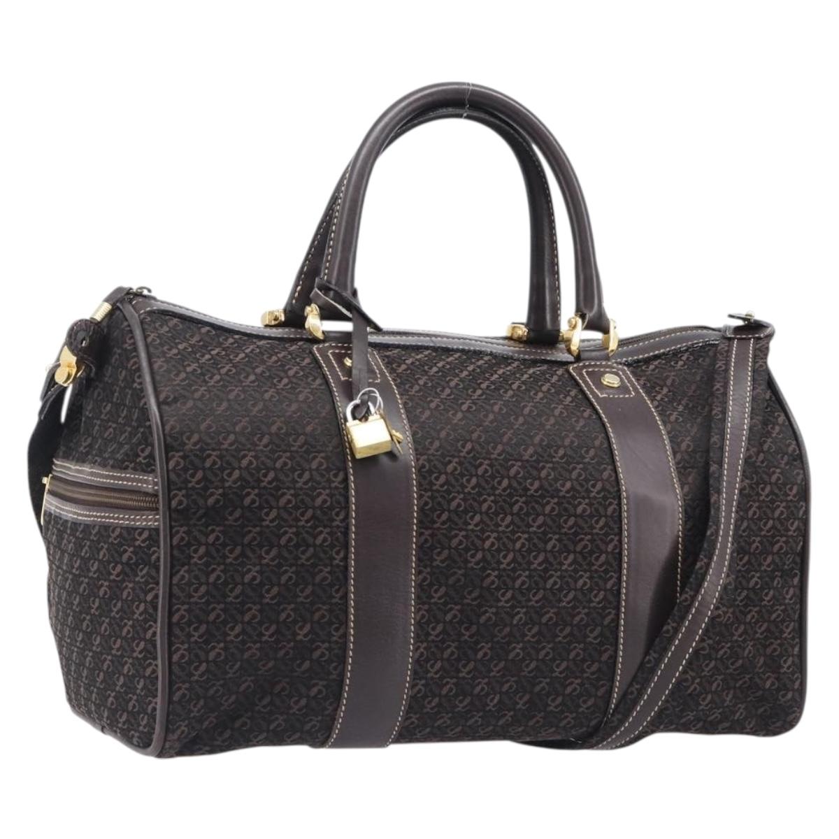 LOEWE Anagram Boston Bag Canvas 2way Black Gold Auth 205111