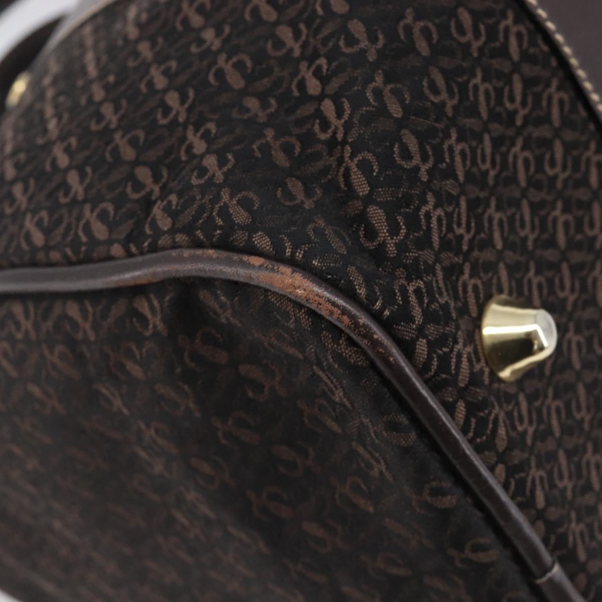 LOEWE Anagram Boston Bag Canvas 2way Black Gold Auth 205111
