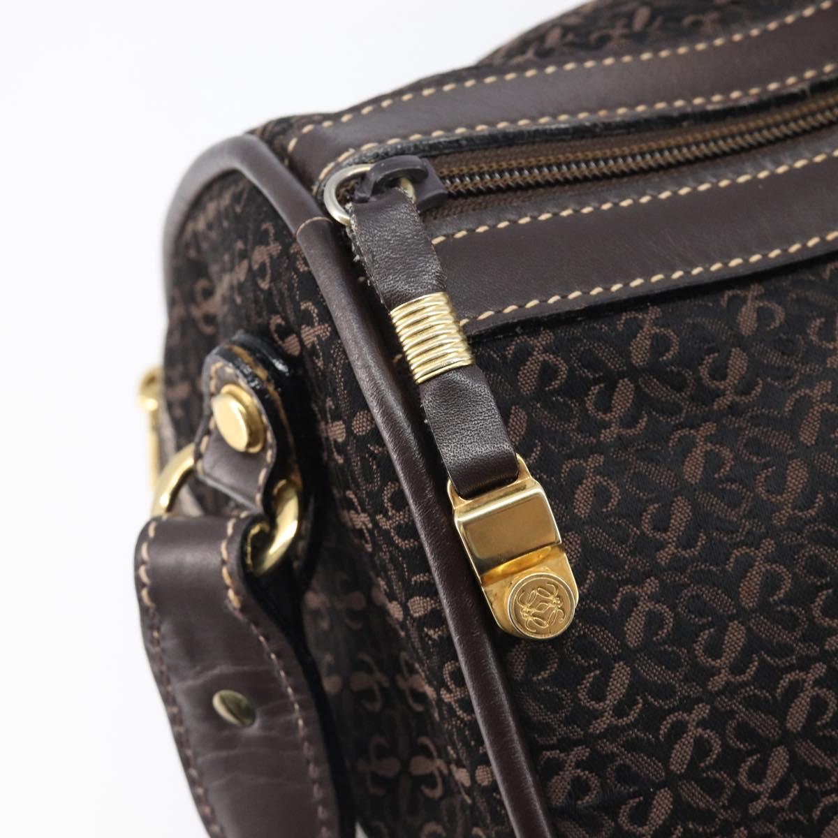 LOEWE Anagram Boston Bag Canvas 2way Black Gold Auth 205111