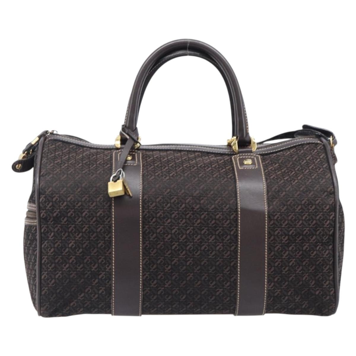 LOEWE Anagram Boston Bag Canvas 2way Black Gold Auth 205111