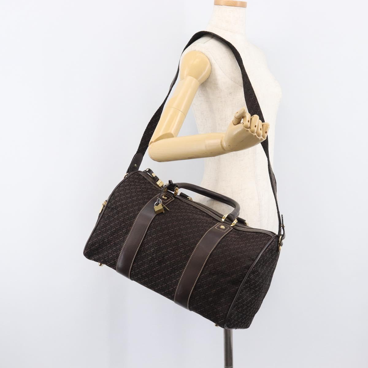 LOEWE Anagram Boston Bag Canvas 2way Black Gold Auth 205111