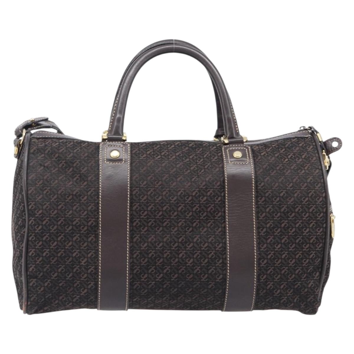 LOEWE Anagram Boston Bag Canvas 2way Black Gold Auth 205111