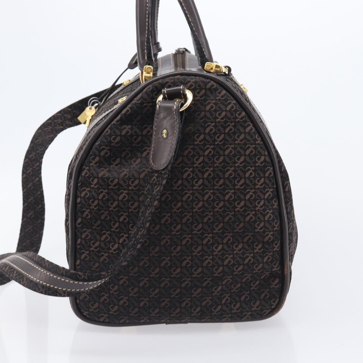 LOEWE Anagram Boston Bag Canvas 2way Black Gold Auth 205111