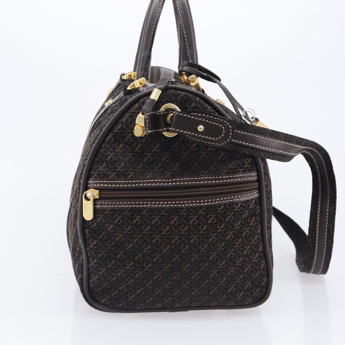 LOEWE Anagram Boston Bag Canvas 2way Black Gold Auth 205111