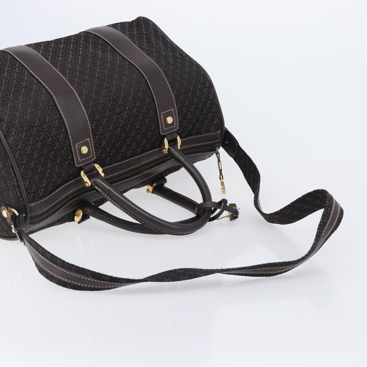 LOEWE Anagram Boston Bag Canvas 2way Black Gold Auth 205111