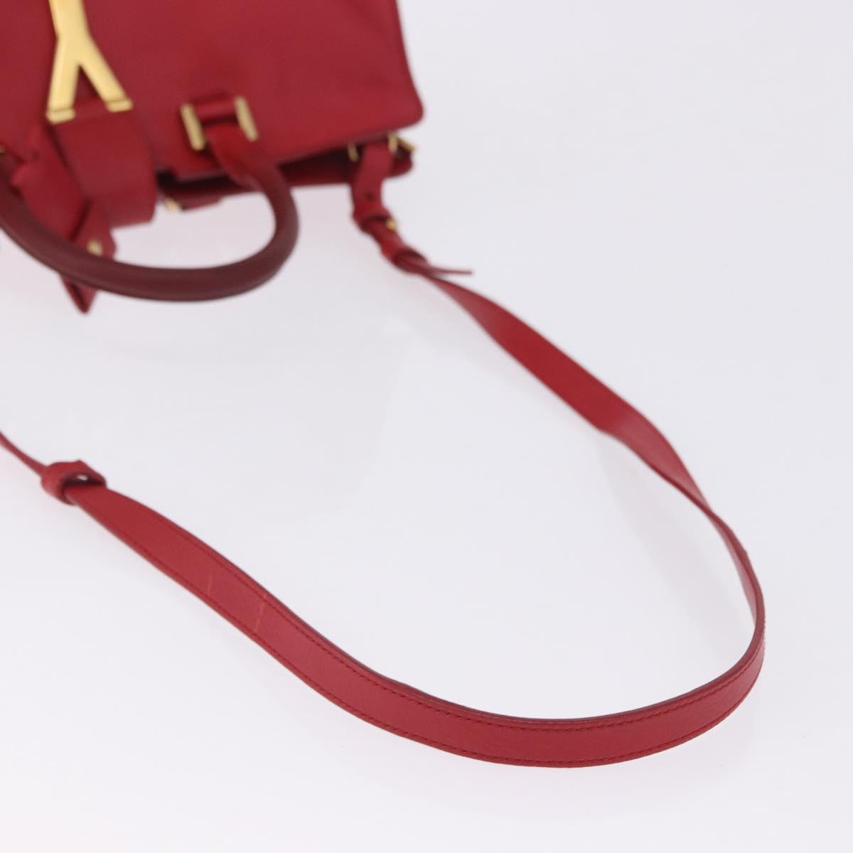 SAINT LAURENT Petit Cabas Hand Bag Leather 2way Red Gold Auth 205115A