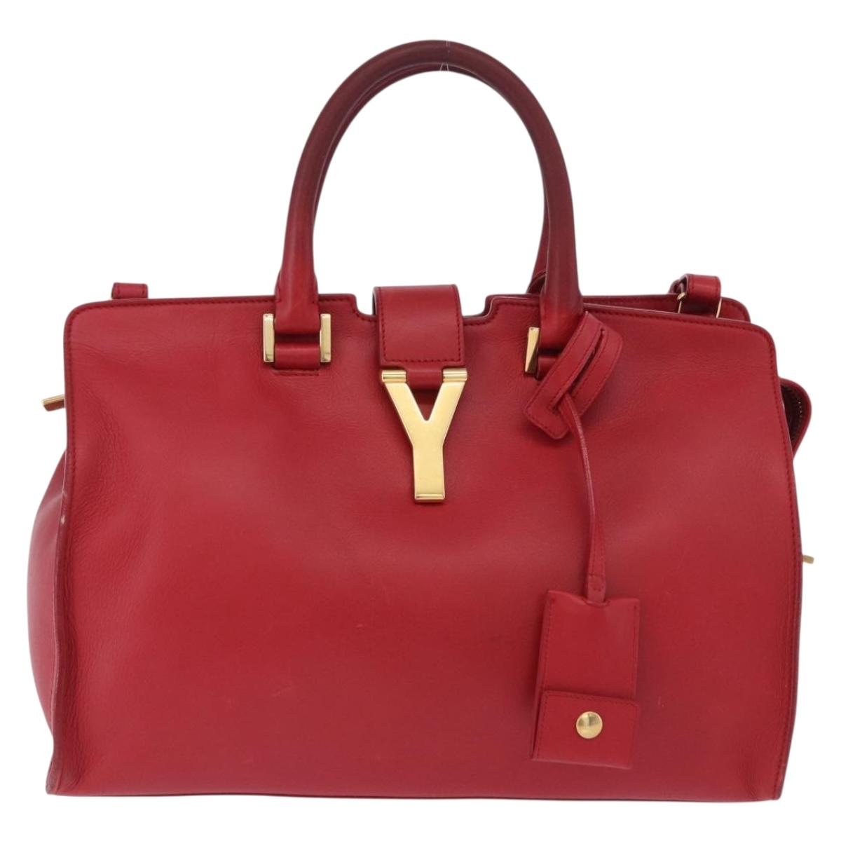 SAINT LAURENT Petit Cabas Hand Bag Leather 2way Red Gold Auth 205115A