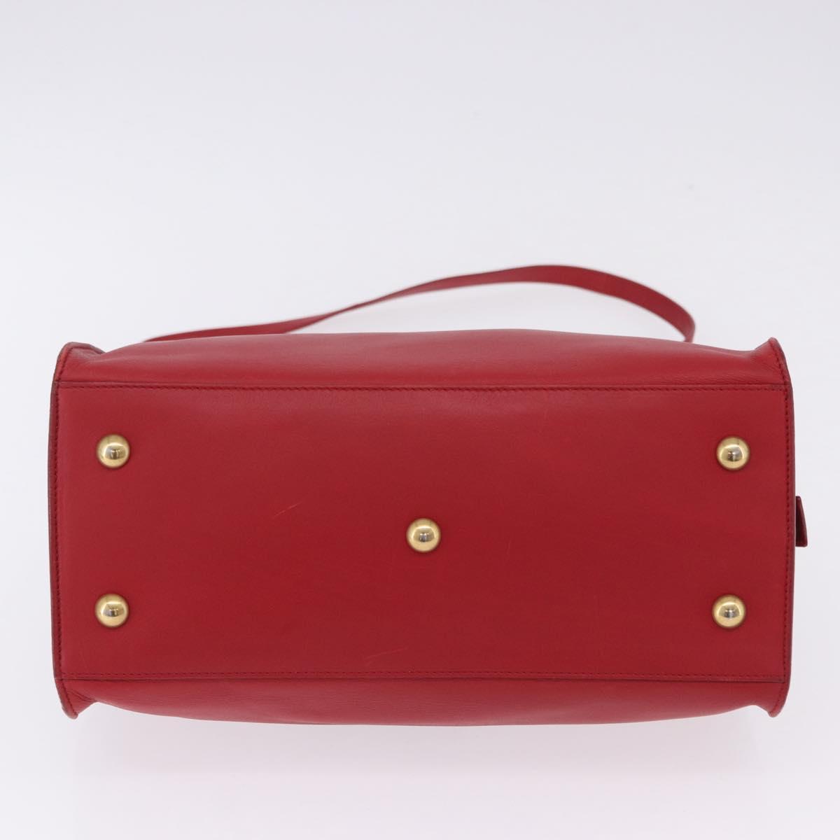 SAINT LAURENT Petit Cabas Hand Bag Leather 2way Red Gold Auth 205115A