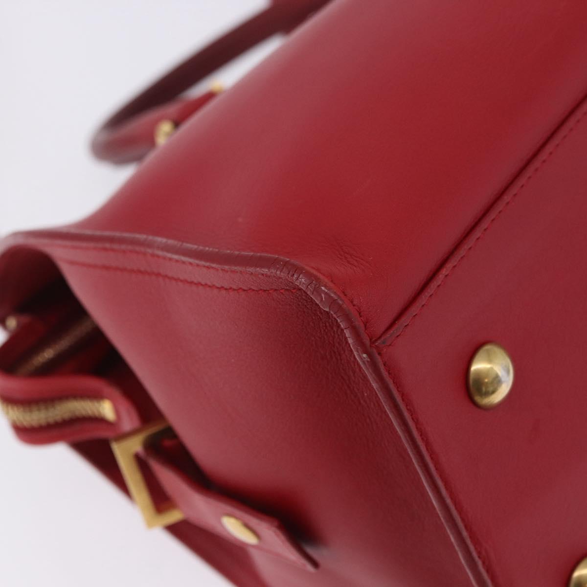 SAINT LAURENT Petit Cabas Hand Bag Leather 2way Red Gold Auth 205115A