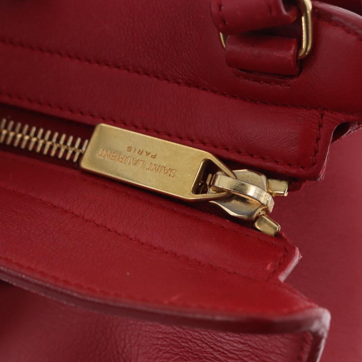 SAINT LAURENT Petit Cabas Hand Bag Leather 2way Red Gold Auth 205115A