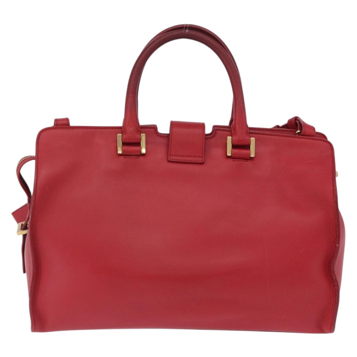 SAINT LAURENT Petit Cabas Hand Bag Leather 2way Red Gold Auth 205115A