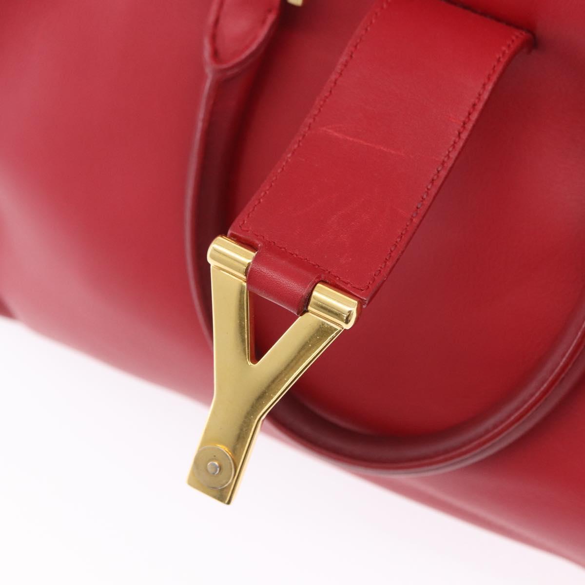 SAINT LAURENT Petit Cabas Hand Bag Leather 2way Red Gold Auth 205115A