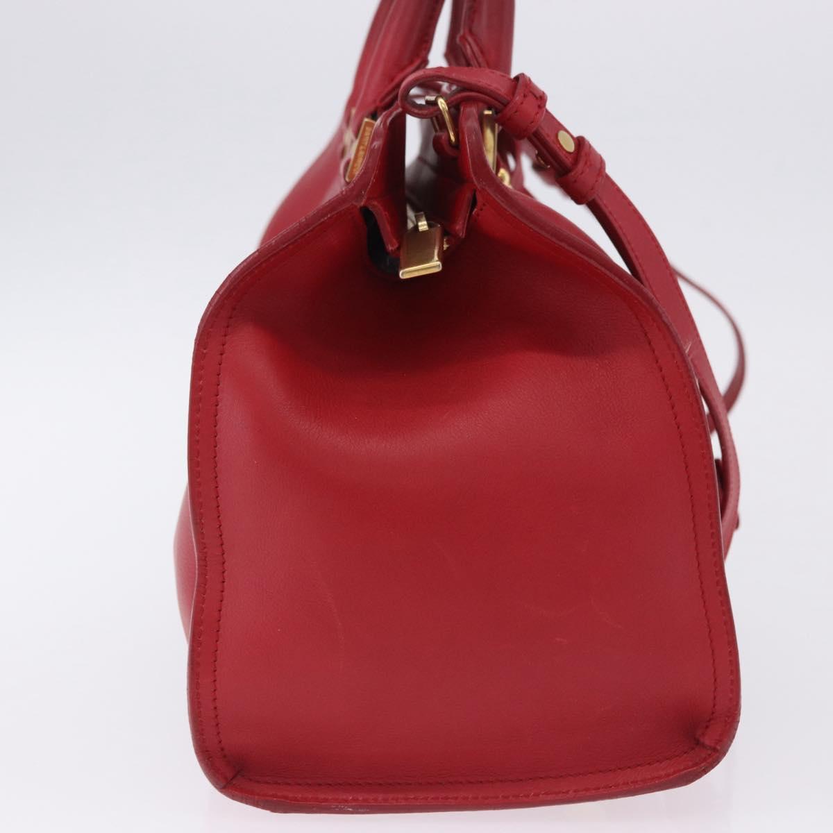 SAINT LAURENT Petit Cabas Hand Bag Leather 2way Red Gold Auth 205115A