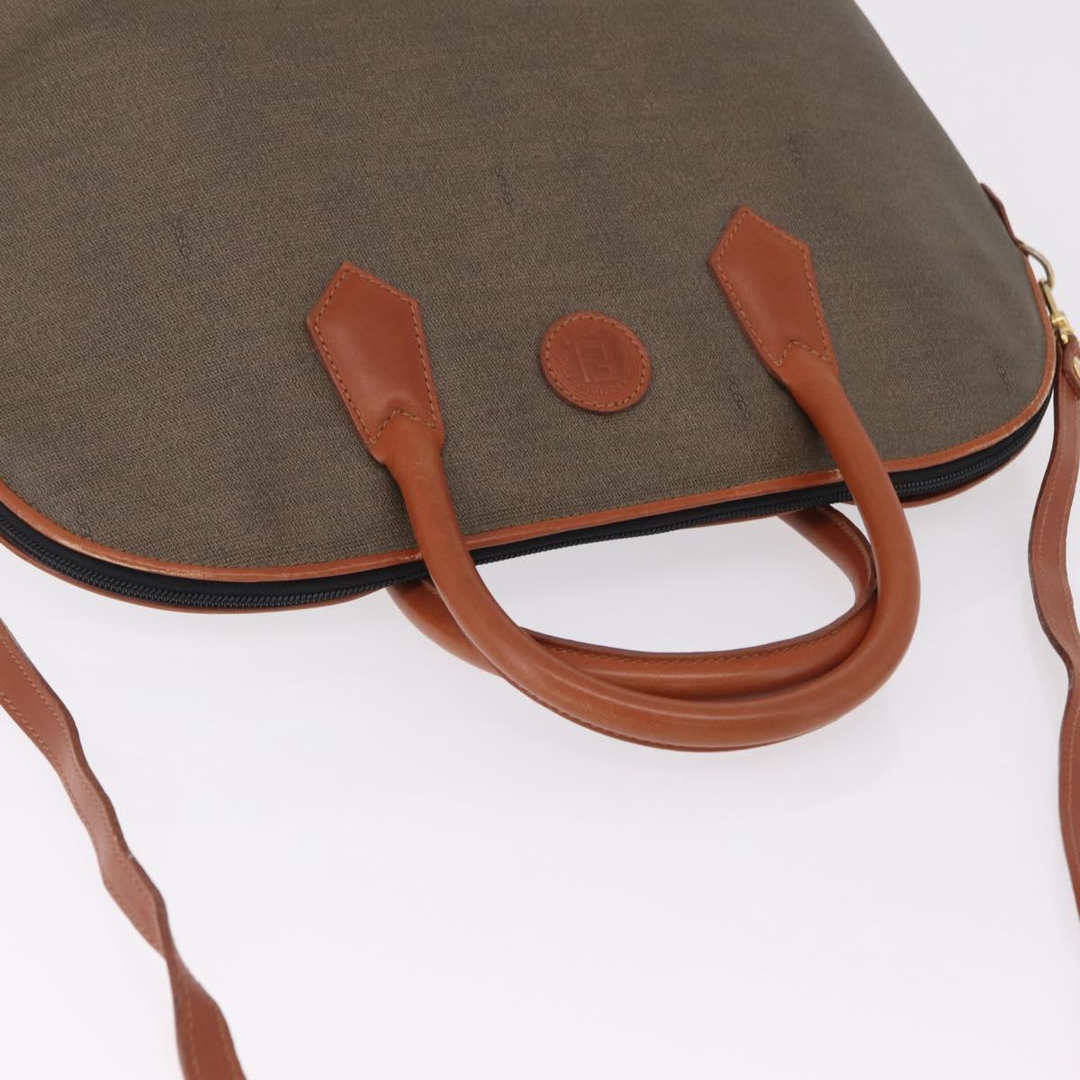 FENDI Hand Bag PVC Canvas 2way Green Gold Auth 205117