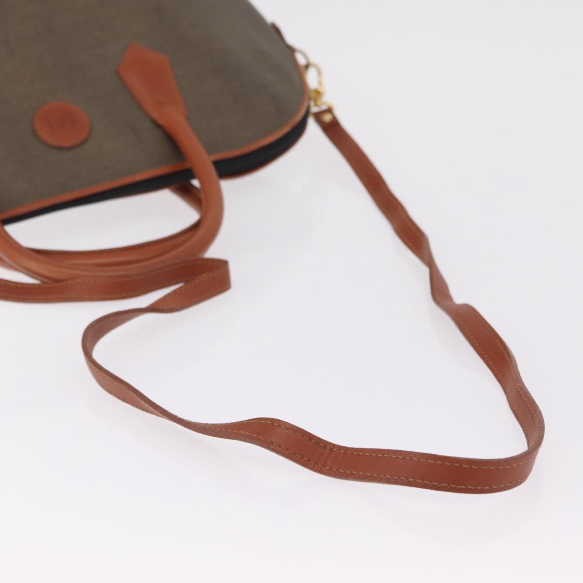 FENDI Hand Bag PVC Canvas 2way Green Gold Auth 205117
