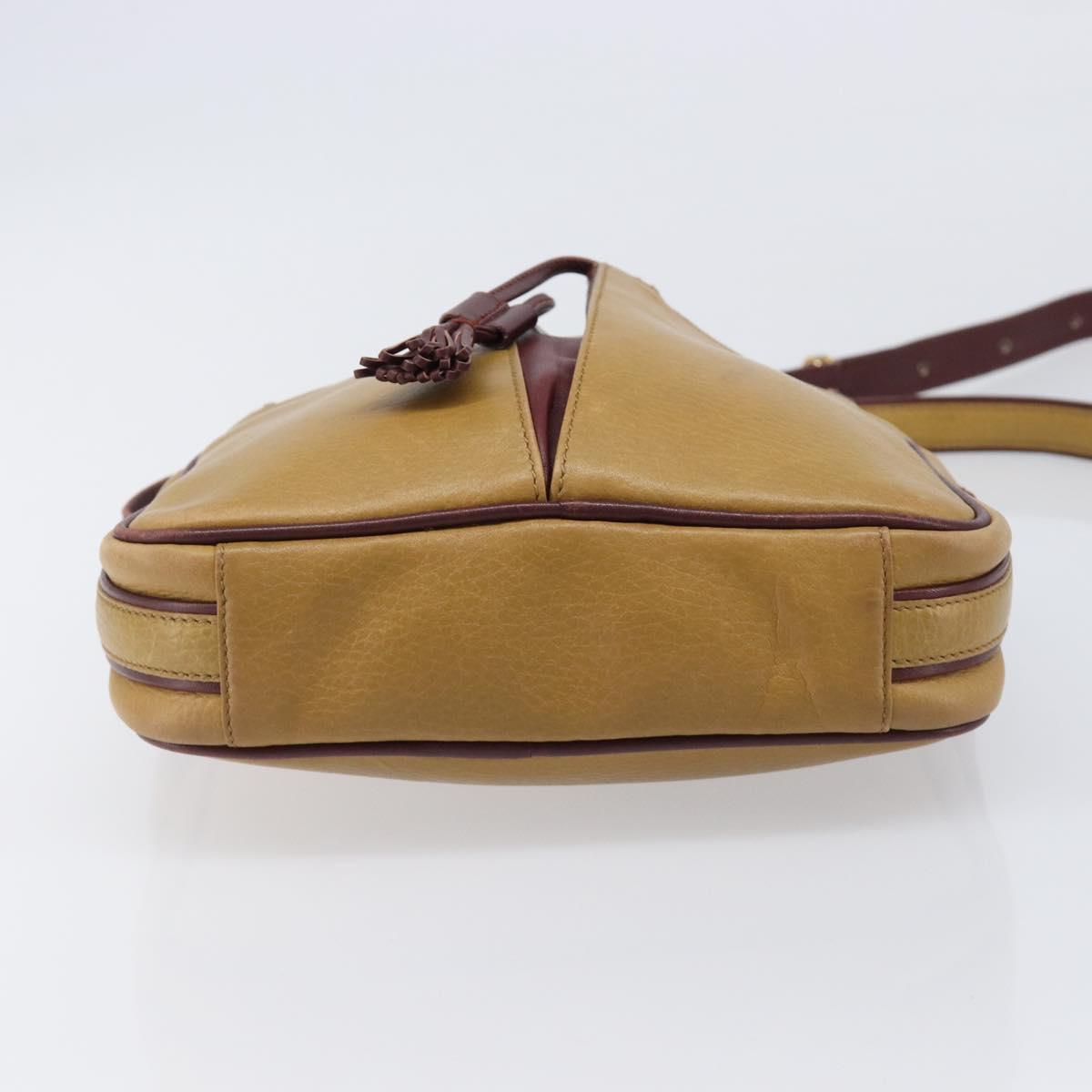 CARTIER Must Line Shoulder Bag Leather Beige Gold Auth 205118